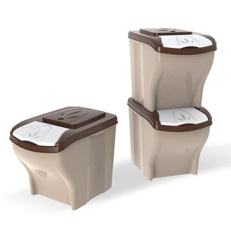 Set de 3 bacs de stockage - 20 L - Beige