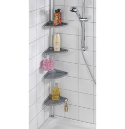 Etagère d'angle de douche téléscopique - Aluminium - 4 niveaux avec crochets