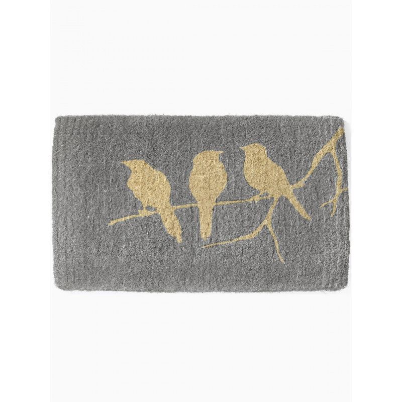 Paillasson antidérapant - Oiseaux - L 76 x l 46 cm  - Gris