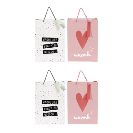 Lot de 4 sacs cadeaux - L 27 x l 12 x H 38 cm - Coloris aléatoire