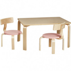 Ensemble table en bois et 2 chaises pour enfants - Rose