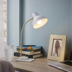 Lampe de bureau - Charles - D 25 x H 40 cm - Blanc et doré