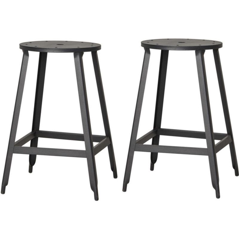 Lot de 2 tabourets industriels - D 41 x H 62,5 cm - Métal noir