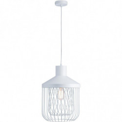 Suspension luminaire - Cage métallique - D 31 x H 43,7 cm - Blanc