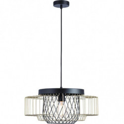 Suspension luminaire - Cage métallique - D 45 x H 127 cm - Noir et doré