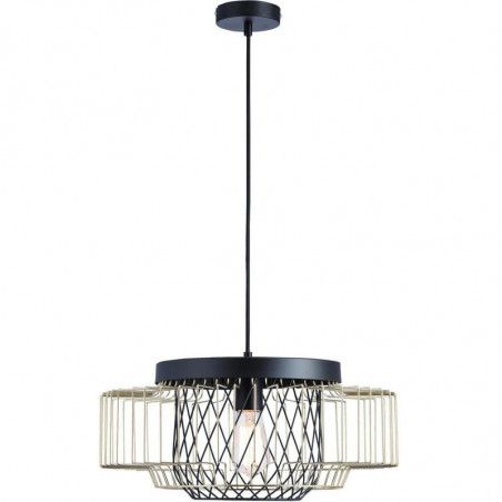 Suspension luminaire - Cage métallique - D 45 x H 127 cm - Noir et doré