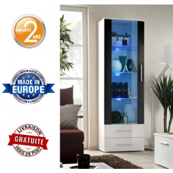 Vitrine murale à poser LED - Neo V - 60 cm x 190 cm x 40 cm - Blanc et noir