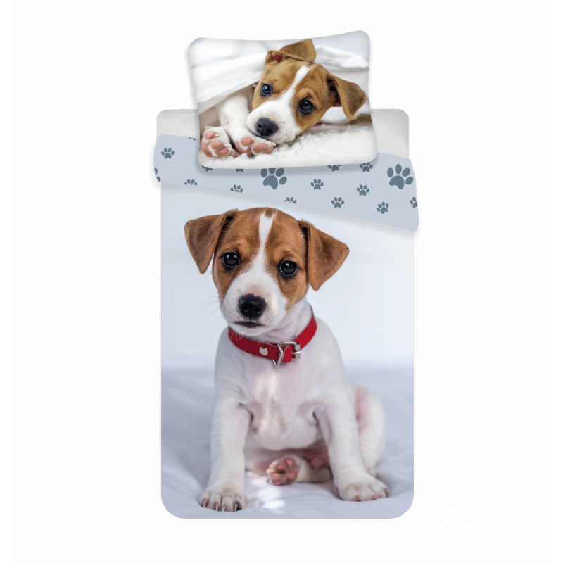 Parure de lit en coton chien - 140 x 200 cm - Gris
