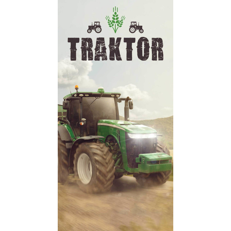 Drap de plage en coton tracteur vert - 70 x 140 cm - Multicolore