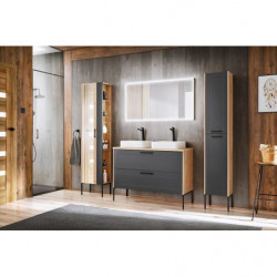 Armoire miroir de salle de bain - 30 x 45 x 170 cm - Duramen Grey