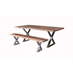 Banc de table - Pieds croisés en métal chromé - Goa - L 200 x l 36 x H 45 cm - Marron