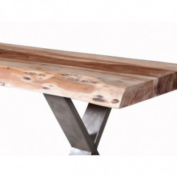 Banc de table - Pieds croisés en métal chromé - Goa - L 160 x l 36 x H 45 cm - Marron
