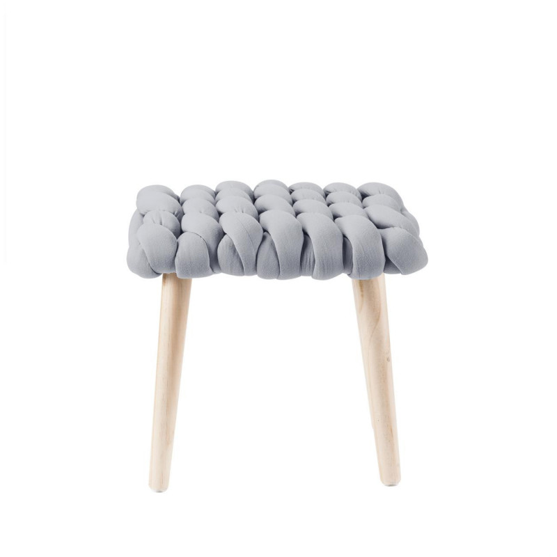 Tabouret en tissu tressé - Dona - L 37 x l 25 x H 35 cm - Gris