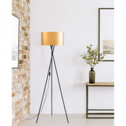 Lampadaire avec abat-jour - Cuivre - H 140 cm - Noir