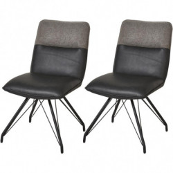 Lot de 2 chaises en cuir - Gillou - L 48,5 x l 67 x H 86,5 cm - Gris