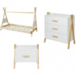 Ensemble meubles de chambre en pin - Amarok - Beige et blanc
