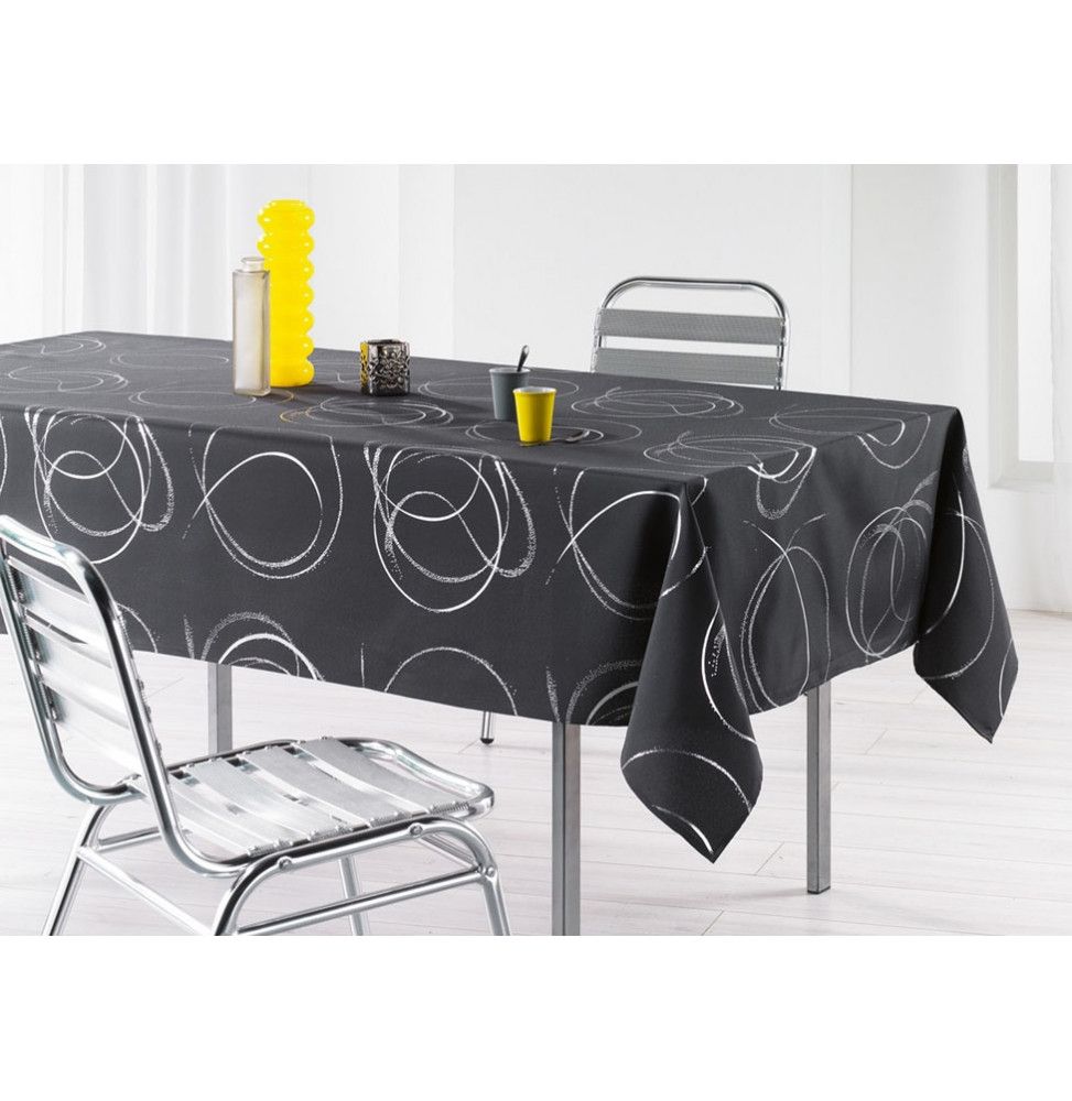 Nappe rectangulaire imprimé argent - 150 x 240 cm - Noir