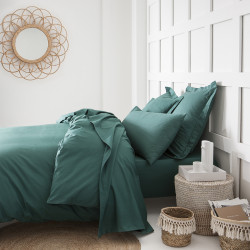 Drap housse en coton - Jersey - l 90 x L 190 cm - Vert émeraude