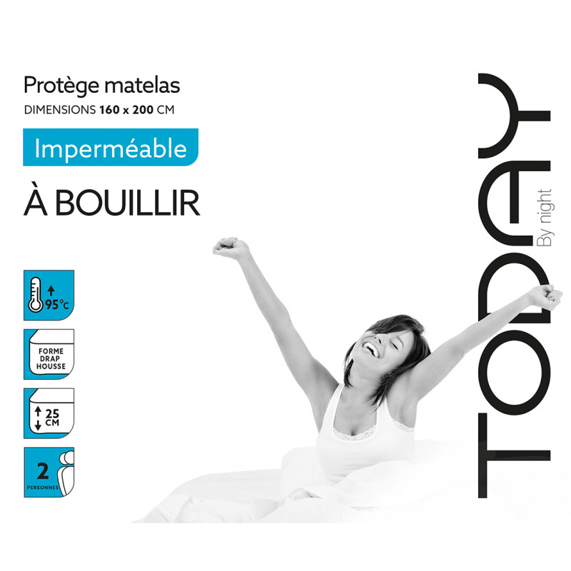 Protège matelas imperméable à bouillir - 160 X 200 cm - Blanc