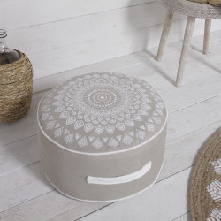 Pouf rond en coton - Slow life - 45 X 20 cm - Gris