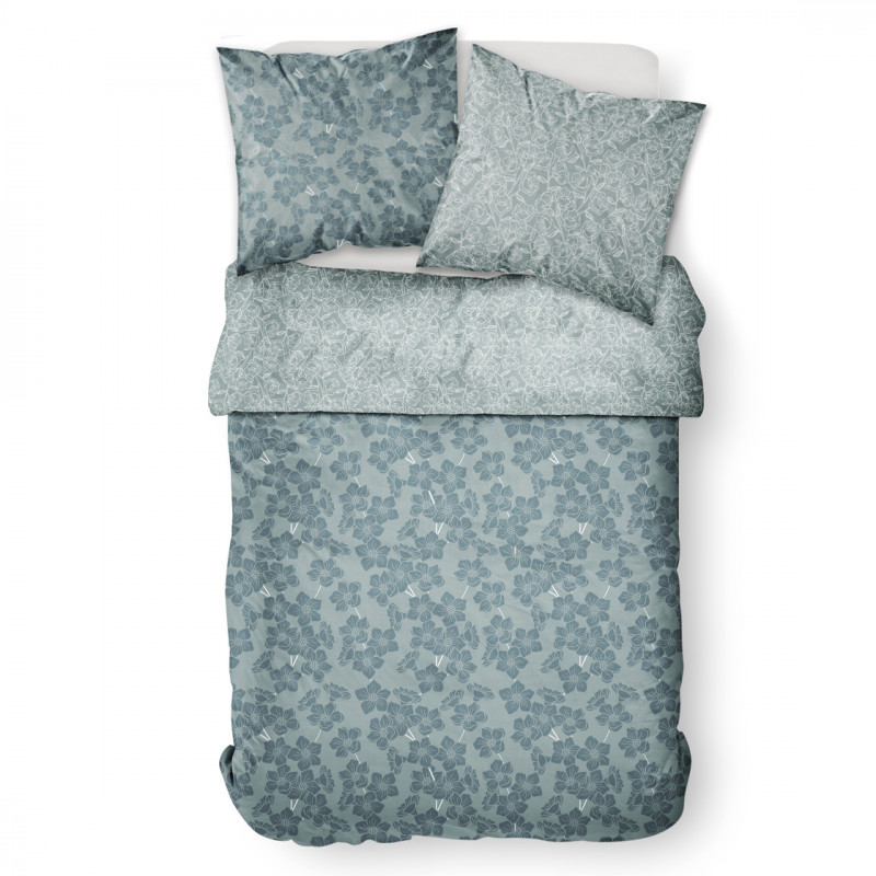 Parure de lit en coton - Flanelle - l 220 x L 240 cm - Imprimé floral - Gris