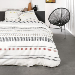 Parure de lit en coton réversible - Sunshine - l 220 x L 240 - Imprimé ligne - Blanc