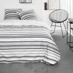 Parure de lit en coton réversible - Sunshine - l 220 x L 240 - Imprimé graphique - Blanc et gris