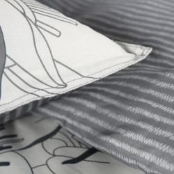 Parure de lit en coton réversible - Sunshine - l 220 x L 240 - Imprimé végétal - Blanc et gris