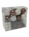 Kit de 44 décorations pour sapin - Taupe et blanc - Guirlandes, boules et cimier