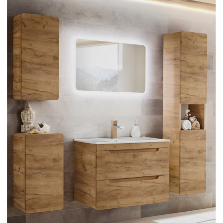 Ensemble meuble vasque + Grande armoire + Miroir LED - 60 cm - Aruba Craft