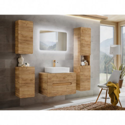 Ensemble meuble vasque à poser + Grande armoire + Miroir LED - 80 cm - Aruba Craft