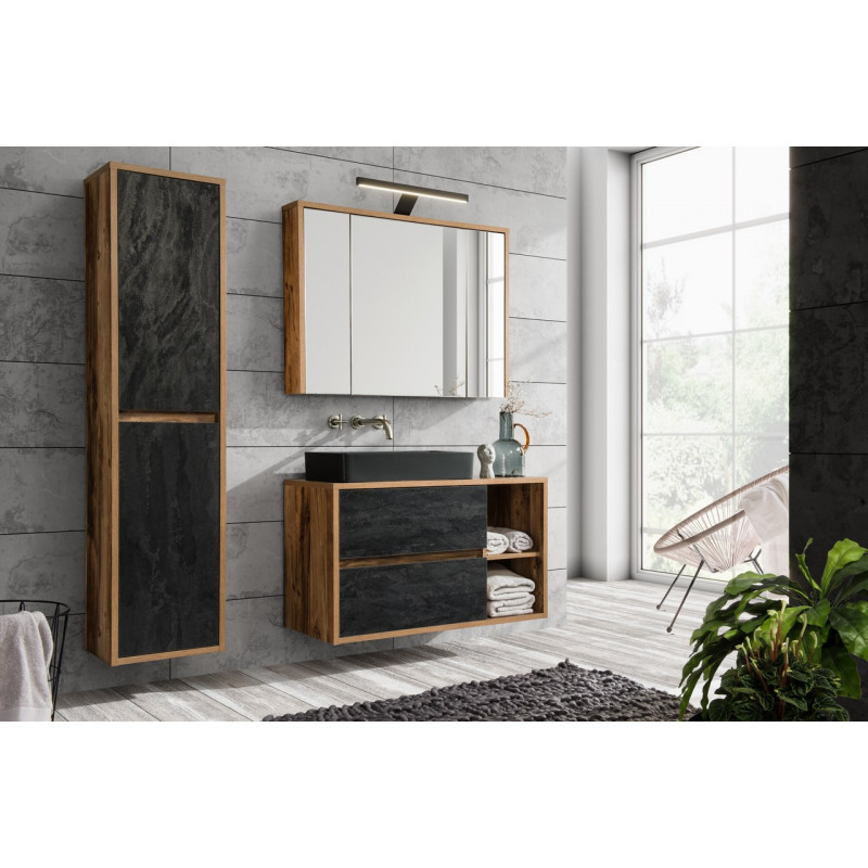 Ensemble meuble vasque + Armoire miroir + Grande armoire - 100 cm - Hampton Concrete