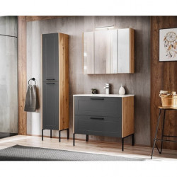 Ensemble meuble vasque + Armoire miroir + Grande armoire - 80 cm - Madera Grey