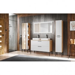 Ensemble meuble sous-vasque + Vasques à poser + Miroir LED + Grande armoire miroir - 120 cm - Madera White