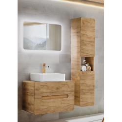 Ensemble meuble vasque à poser + Grande armoire + Miroir LED - 80 cm - Aruba Craft