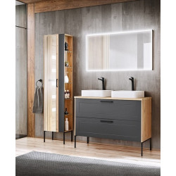 Ensemble meuble sous-vasque + Vasques à poser + Miroir LED + Grande Armoire - 120 cm - Madera Grey