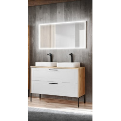 Ensemble meuble sous-vasque + Vasques à poser + Miroir LED - 120 cm - Madera White