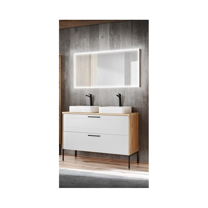 Ensemble meuble sous-vasque + Vasques à poser + Miroir LED - 120 cm - Madera White