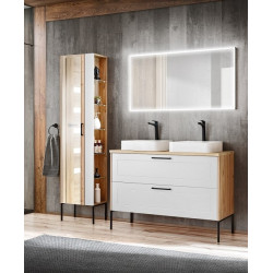 Ensemble meuble sous-vasque + Vasques à poser + Miroir LED + Grande armoire miroir - 120 cm - Madera White