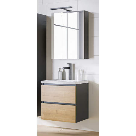 Ensemble meuble vasque + Armoire miroir - 60 cm - Monako Grey Oak