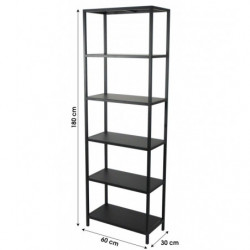 Bibliothèque Madison en métal - 5 étagères - L 60 x l 30 x H 180 cm - Noir