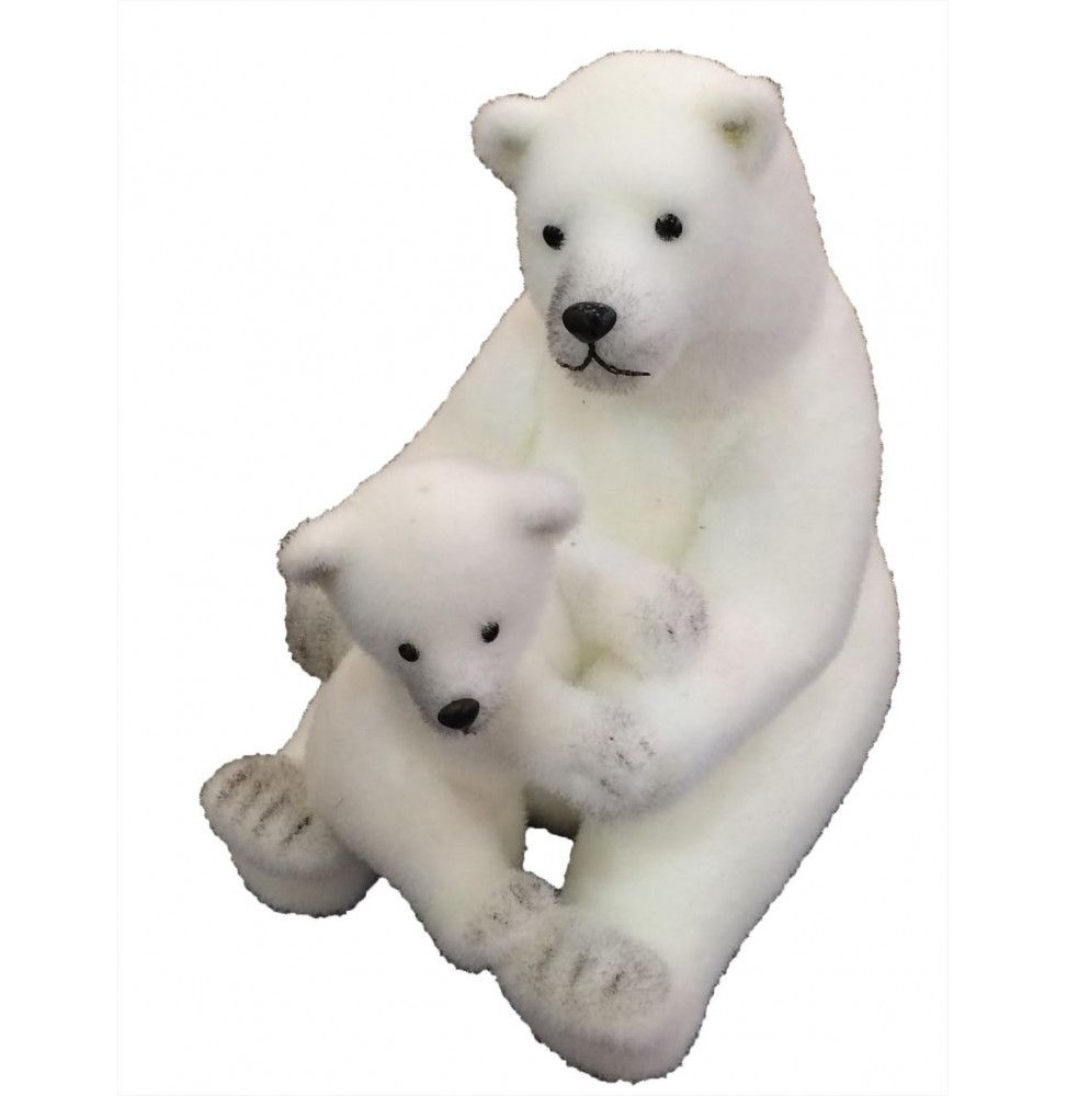 Figurine en forme d'ours et son bébé - Grand modèle - Blanc