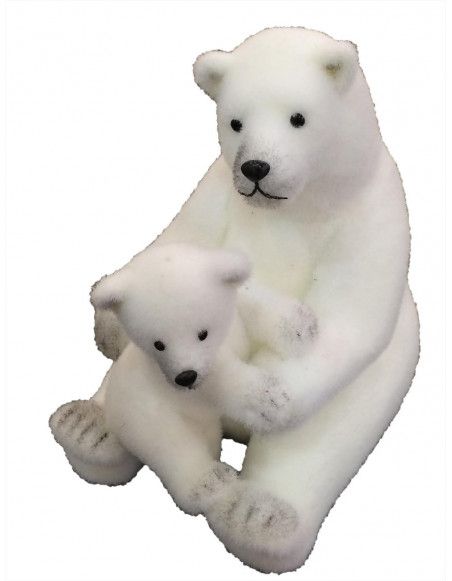 Figurine en forme d'ours et son bébé - Grand modèle - Blanc