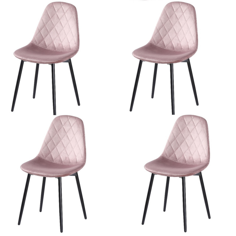 Lot de 4 chaises en velours - Honfleur - L 51,5 x l 45 x H 86 cm - Rose