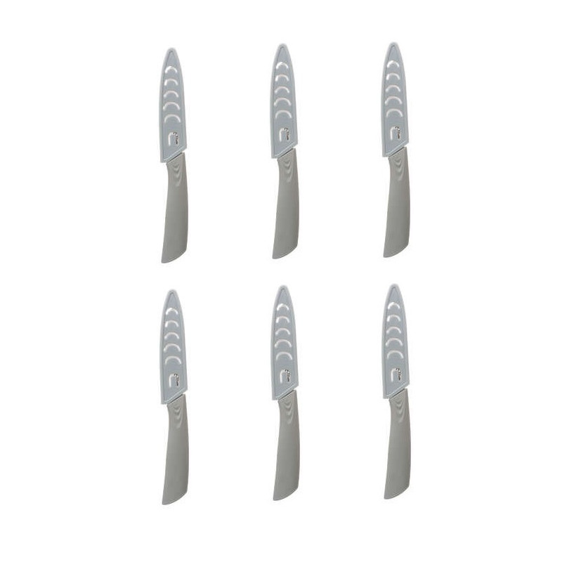 Lot de 6 couteaux office en céramique zircone - 2 x 20,2 x 1,5 cm - Gris