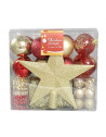 Kit de 44 décorations pour sapin - Rouge et or - Guirlandes, boules et cimier