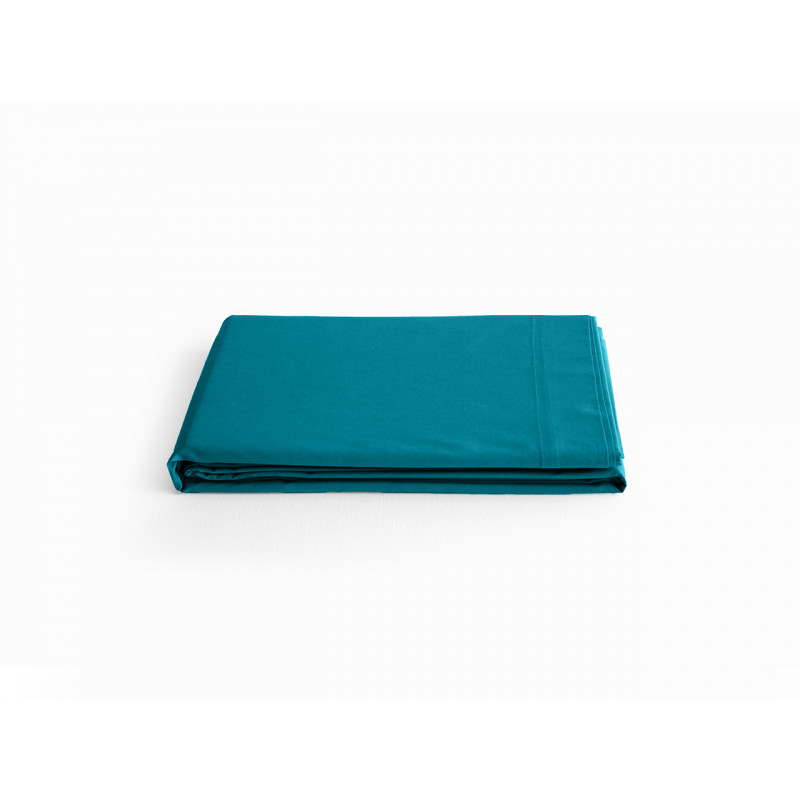 Drap plat en percale de coton - Manoir - 180 x 290 cm - Bleu paon