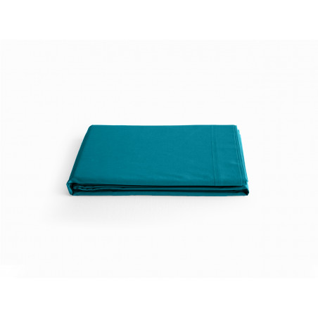 Drap plat en percale de coton - Manoir - 240 x 300 cm - Bleu paon