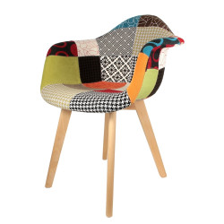 Lot de 2 Fauteuils Scandinaves Patchwork | H 85 x P 60,5 x L 62 cm | Pieds en bois brut | Multicolore