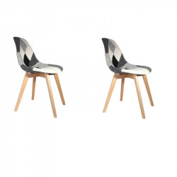 Lot de 2 Chaises Patchwork Noir et Blanc | H 85 x P 54 x L 46,50 cm | Pieds en bois brut | Design Scandinave